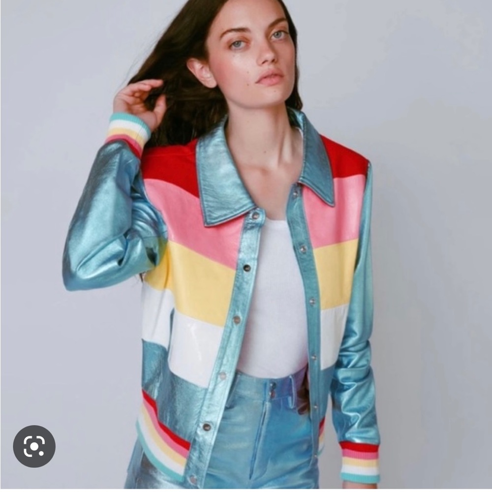 ❌Sold❌THE MIGHTY COMPANY Dover Electric Blue Retro Leather Jacket Size Med